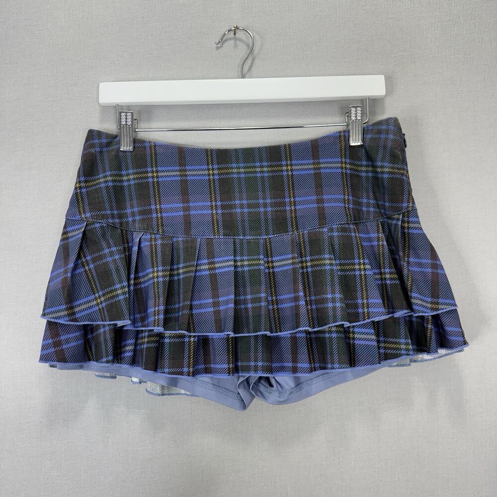 I.AM.GIA Roux Micro Mini Skirt Womens Large Blue Plaid Skort Pleated Schoolgirl